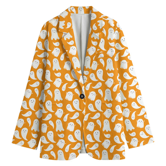 Little Halloween Ghost Pattern Print Women's Cotton Blazer