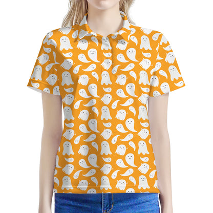 Little Halloween Ghost Pattern Print Women's Polo Shirt
