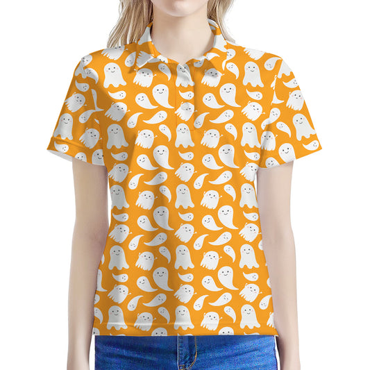 Little Halloween Ghost Pattern Print Women's Polo Shirt