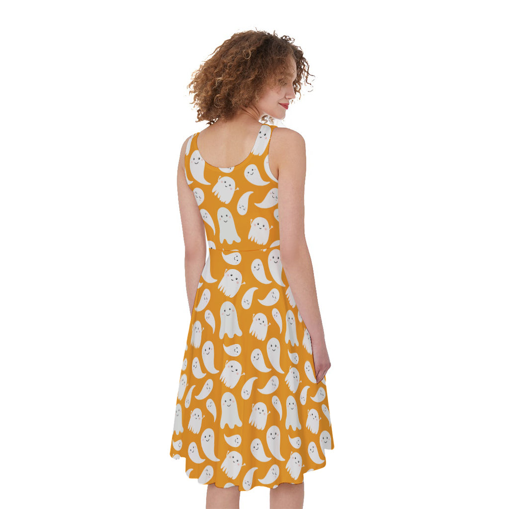 Little Halloween Ghost Pattern Print Women's Sleeveless Dress
