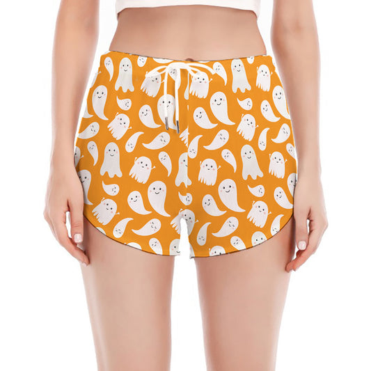 Little Halloween Ghost Pattern Print Women's Split Running Shorts