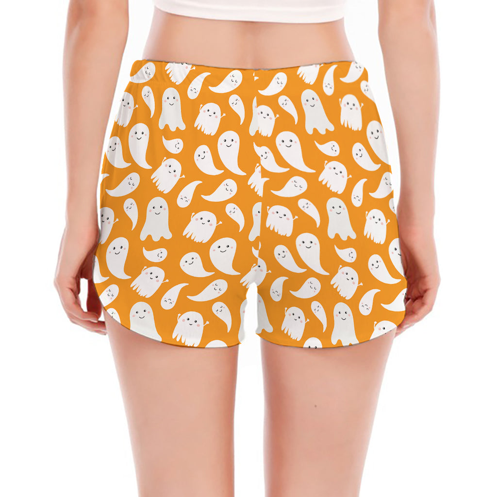 Little Halloween Ghost Pattern Print Women's Split Running Shorts