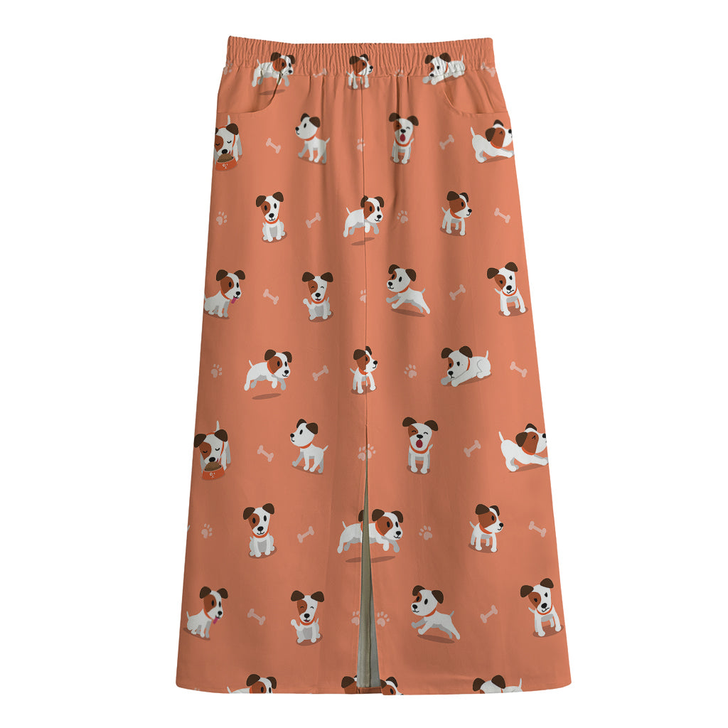 Little Jack Russell Terrier Print Cotton Front Slit Maxi Skirt