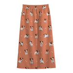 Little Jack Russell Terrier Print Cotton Front Slit Maxi Skirt