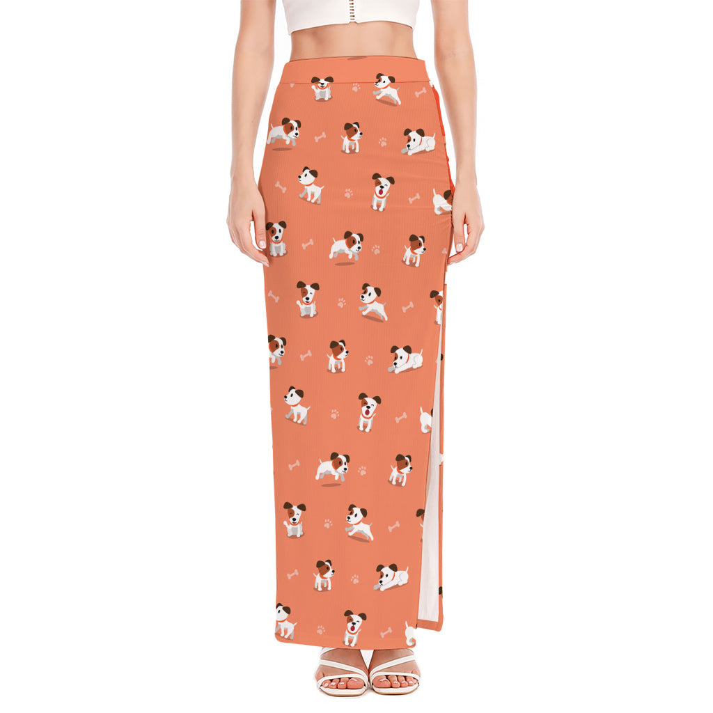 Little Jack Russell Terrier Print High Slit Maxi Skirt