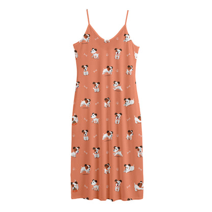 Little Jack Russell Terrier Print Jersey Midi Cami Dress