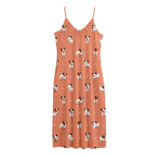 Little Jack Russell Terrier Print Jersey Midi Cami Dress
