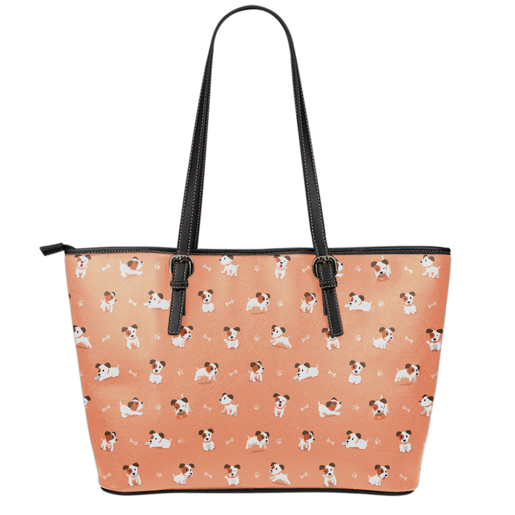 Little Jack Russell Terrier Print Leather Tote Bag