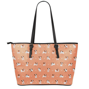 Little Jack Russell Terrier Print Leather Tote Bag