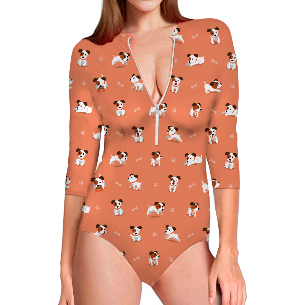 Little Jack Russell Terrier Print Long Sleeve Swimsuit