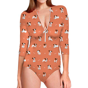 Little Jack Russell Terrier Print Long Sleeve Swimsuit