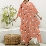 Little Jack Russell Terrier Print Silk V-Neck Kaftan Dress