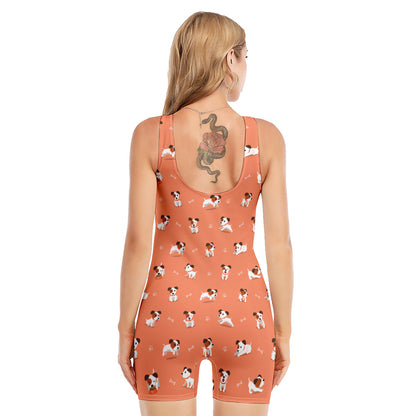 Little Jack Russell Terrier Print Sleeveless One Piece Swimsuit