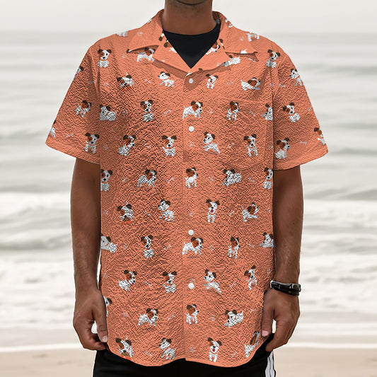 Little Jack Russell Terrier Print Textured Short Sleeve Shirt