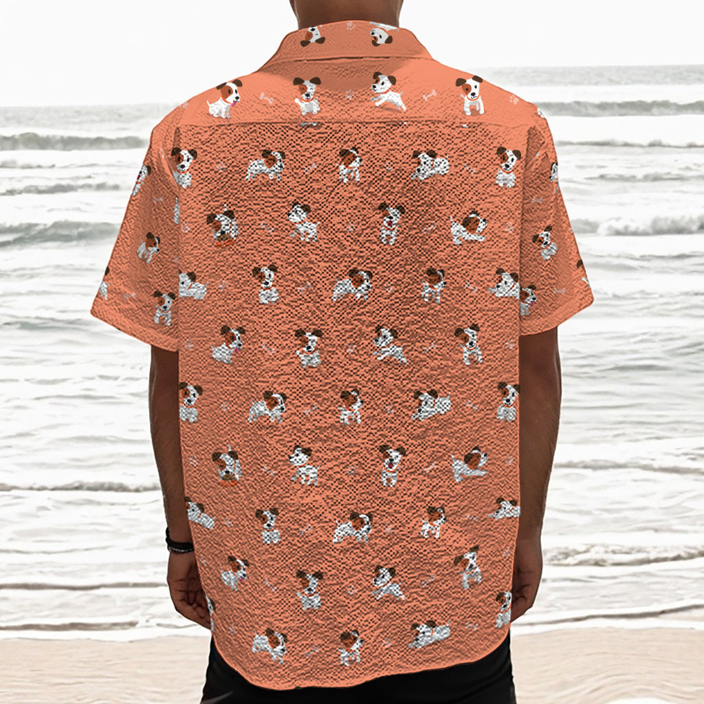 Little Jack Russell Terrier Print Textured Short Sleeve Shirt