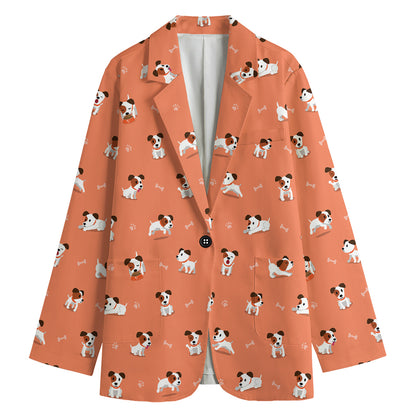 Little Jack Russell Terrier Print Women's Cotton Blazer