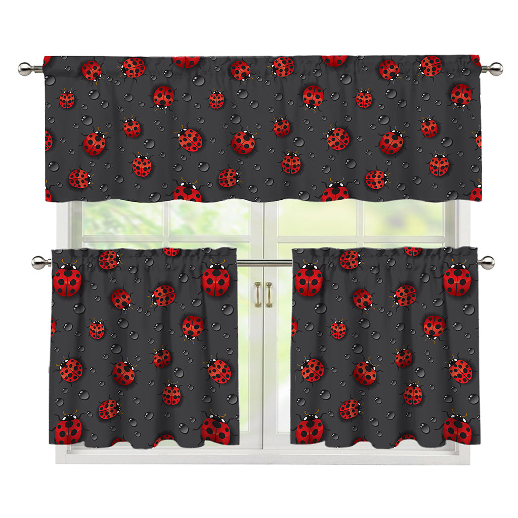 Little Ladybird Pattern Print 3 Piece Kitchen Curtains
