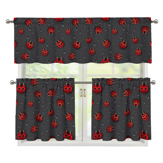 Little Ladybird Pattern Print 3 Piece Kitchen Curtains