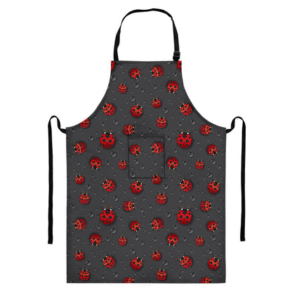 Little Ladybird Pattern Print Bib Apron With Pocket
