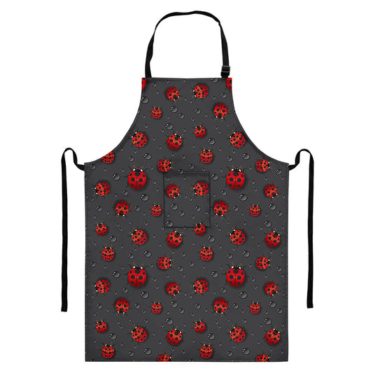 Little Ladybird Pattern Print Bib Apron With Pocket