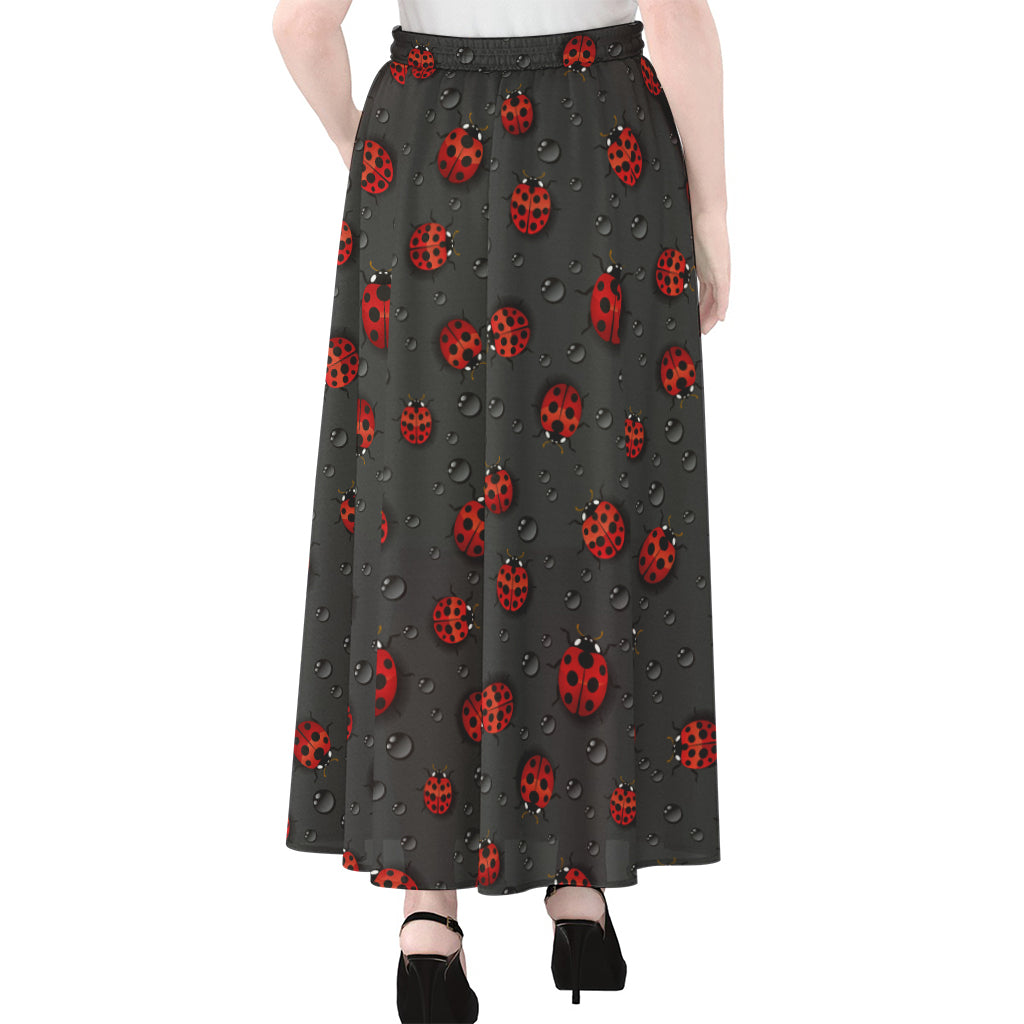 Little Ladybird Pattern Print Chiffon Maxi Skirt