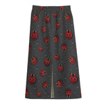 Little Ladybird Pattern Print Cotton Front Slit Maxi Skirt