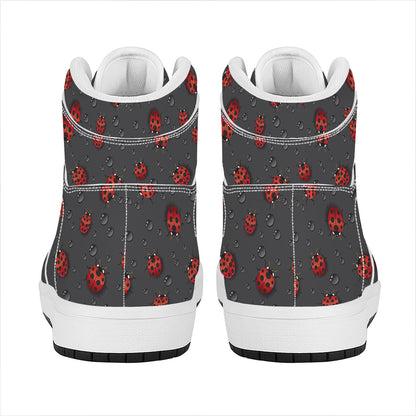 Little Ladybird Pattern Print High Top Leather Sneakers