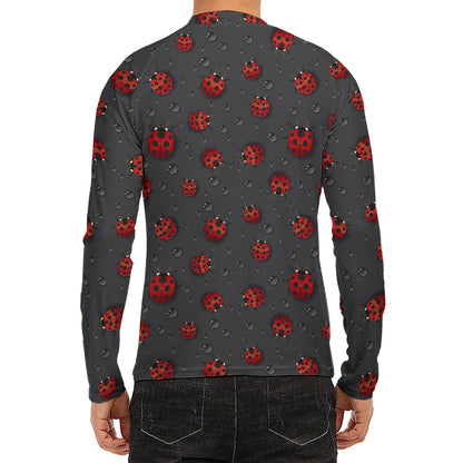 Little Ladybird Pattern Print Men's Long Sleeve Rash Guard