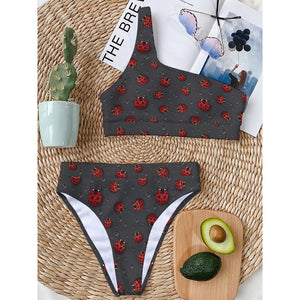 Little Ladybird Pattern Print One Shoulder Bikini Top