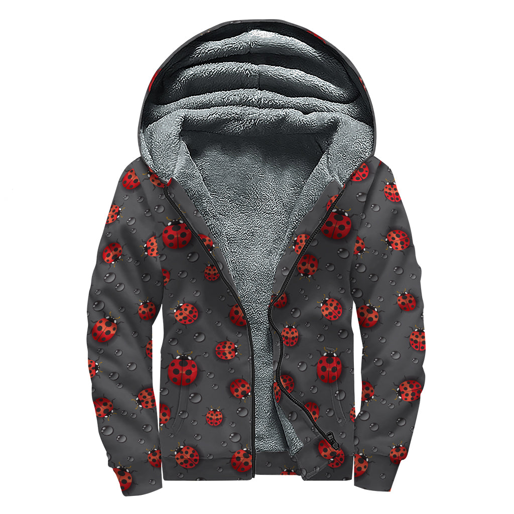Little Ladybird Pattern Print Sherpa Lined Zip Up Hoodie
