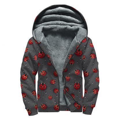 Little Ladybird Pattern Print Sherpa Lined Zip Up Hoodie