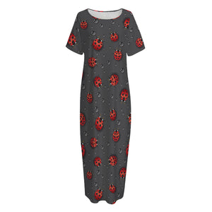 Little Ladybird Pattern Print Short Sleeve Long Nightdress