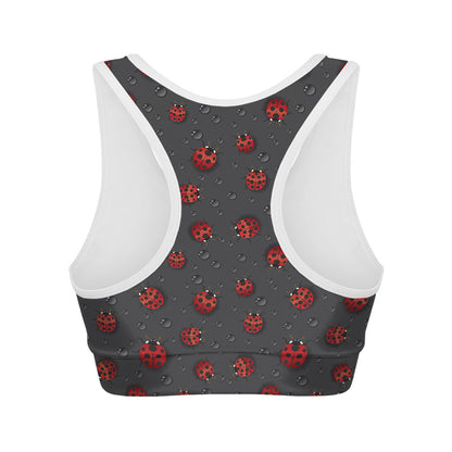 Little Ladybird Pattern Print Women's Sports Bra