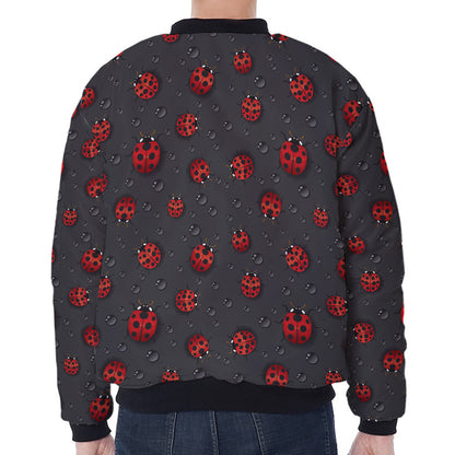 Little Ladybird Pattern Print Zip Sleeve Bomber Jacket