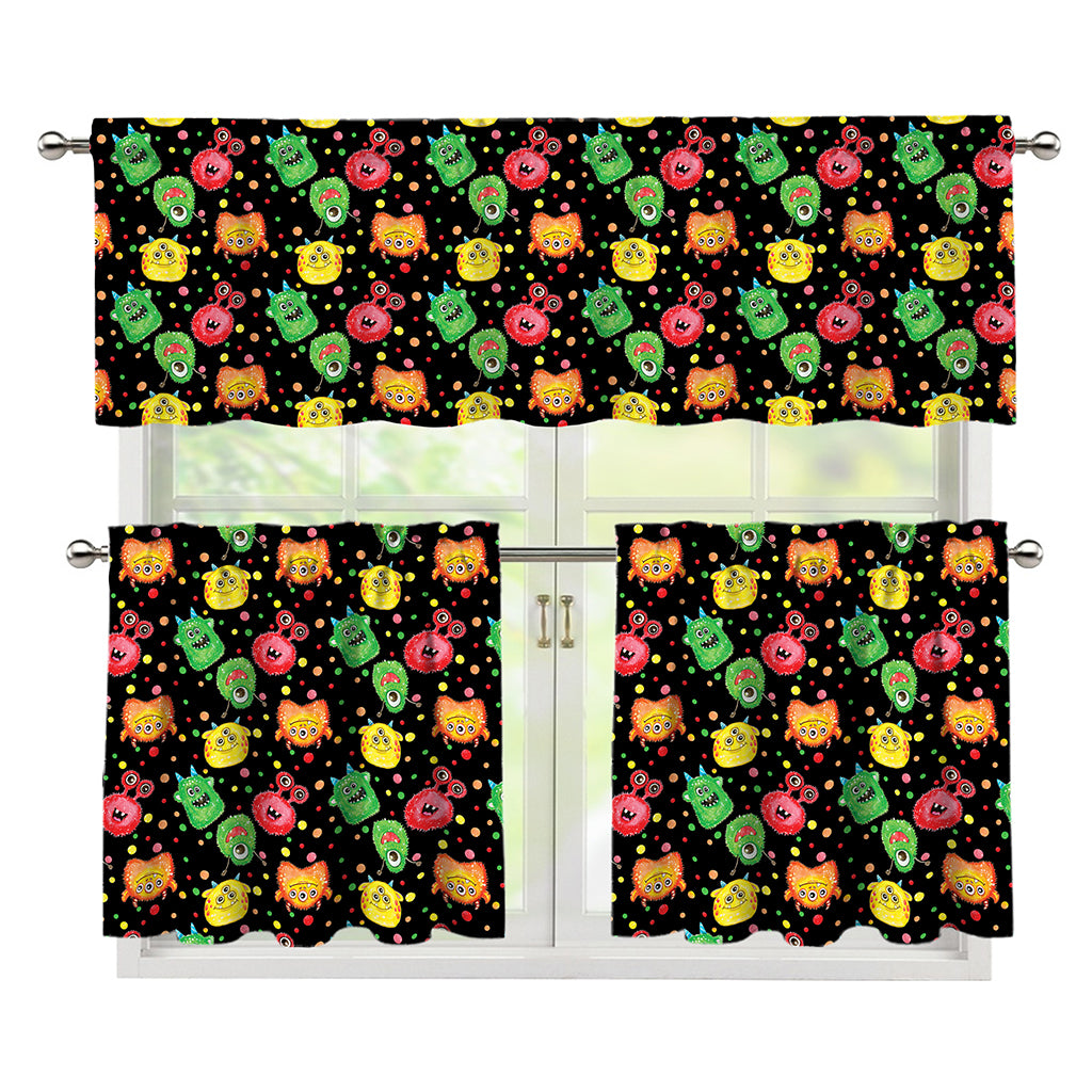 Little Monster Pattern Print 3 Piece Kitchen Curtains