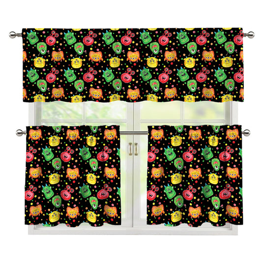 Little Monster Pattern Print 3 Piece Kitchen Curtains