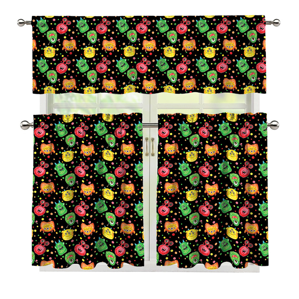 Little Monster Pattern Print 3 Piece Kitchen Curtains