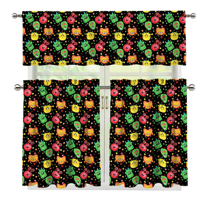 Little Monster Pattern Print 3 Piece Kitchen Curtains