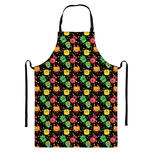 Little Monster Pattern Print Bib Apron With Pocket