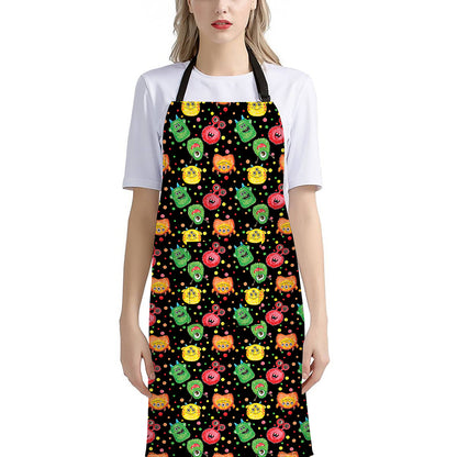 Little Monster Pattern Print Bib Apron With Pocket