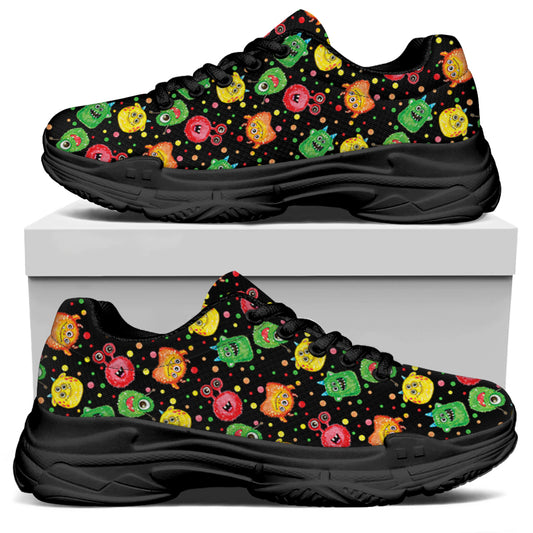 Little Monster Pattern Print Black Chunky Shoes