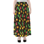 Little Monster Pattern Print Chiffon Maxi Skirt