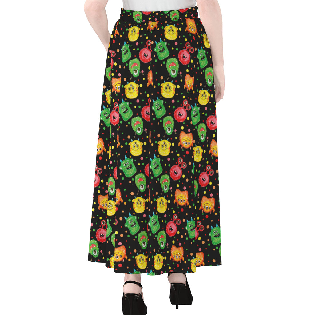 Little Monster Pattern Print Chiffon Maxi Skirt