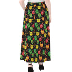 Little Monster Pattern Print Chiffon Maxi Skirt