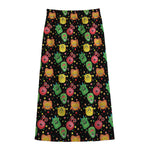 Little Monster Pattern Print Cotton Front Slit Maxi Skirt