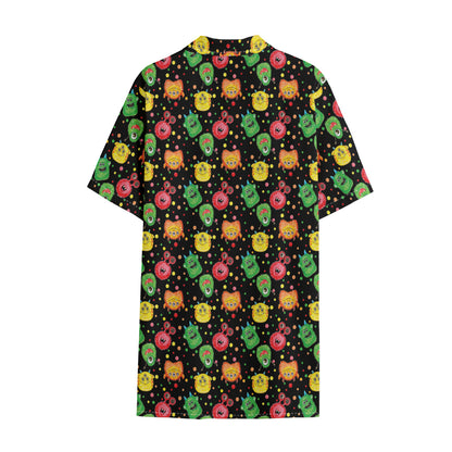 Little Monster Pattern Print Cotton Hawaiian Shirt