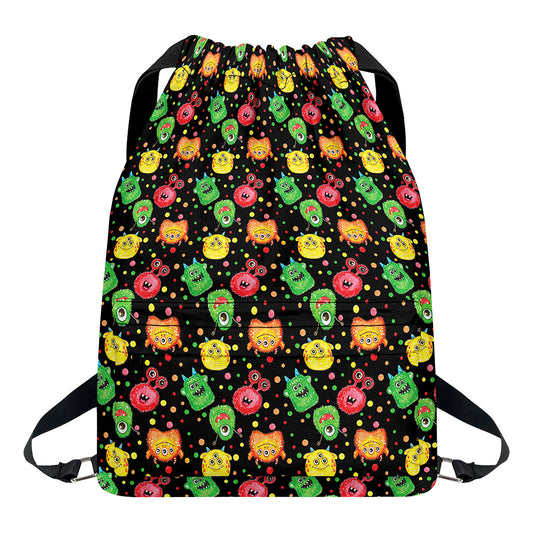 Little Monster Pattern Print Drawstring Backpack
