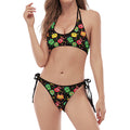 Little Monster Pattern Print Halter Scoop Tie Side Bikini