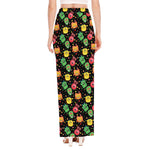 Little Monster Pattern Print High Slit Maxi Skirt