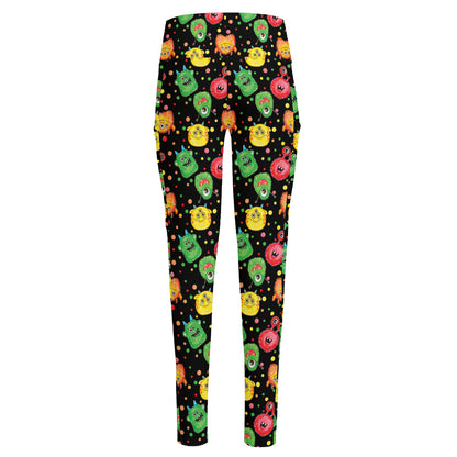 Little Monster Pattern Print High-Waisted Pocket Leggings